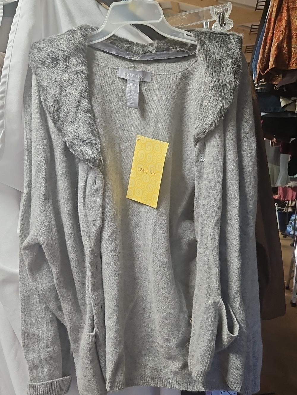 NW-1 Modern Soul Gray Knit Sweater with Faux-Fur Collar
